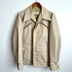 Vintage London Fog Men’s 46 Long Khaki Tan Short Rain Coat Jacket Zipper 70’s